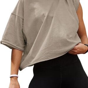 Carpetcom Oversized Workout Shirts for Women Short Sleeve Drop Shoulder Casual Crop Tops Baggy Gym Yoga Athletic Tee