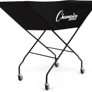 Champion Sports Volleyball Cart with Wheels, Holds up to 24 Balls – Collapsible, Portable Ball Storage with Sturdy Aluminum Frame, Hammock Style Bag – Premium Volleyball Equipment and Accessories , Black