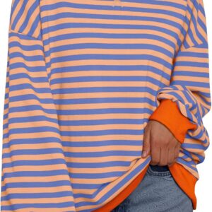 Trendy Queen Oversized Sweatshirt for Women 2024 Fall Crewneck Striped Long Sleeve Shirts Hoodies Preppy Top Y2K Outfits