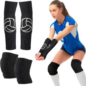 Hungdao Volleyball Knee Pads and Volleyball Arm Sleeves Volleyball Pads Forearm Elbow Sleeve Volleyball Train Accessories with Protection Pad Thumb Hole for Girl Women Youth Teen, Age 8-14