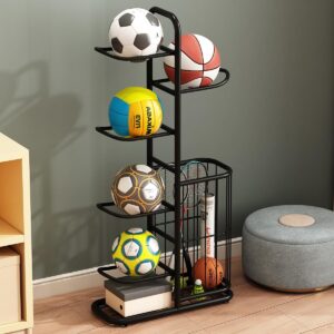 Sports Ball Storage Rack | Adjustable Vertical Stand for Basketball, Soccer, Volleyball & More | Durable Steel Organizer for Garage |5-Ball |45.7 inches