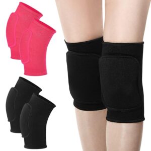Zomiboo 4 Pieces Kids Knee Pad Dance Volleyball Knee Pads Anti Slip Sponge Kneepads Brace Soft Breathable Elastic Knee Protector for Dancers Youth Girls Boys Sports Dance Skating Cycling Running