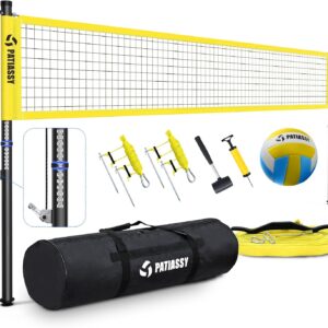 Portable Professional Outdoor Volleyball Net Set with Adjustable Height Aluminum Poles, Winch System, Volleyball with Pump and Carrying Bag for Backyard Beach