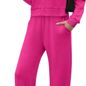 WIHOLL Lounge Sets for Women 2024 Casual 2 Piece Outfits Sweatsuits Tracksuit Zip Up Sweatshirt Wide Leg Sweatpants