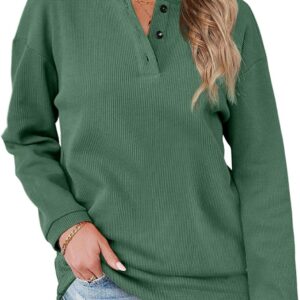 OFEEFAN Womens Casual Sweatshirts Henley Button Up Long Sleeve Tunic Tops