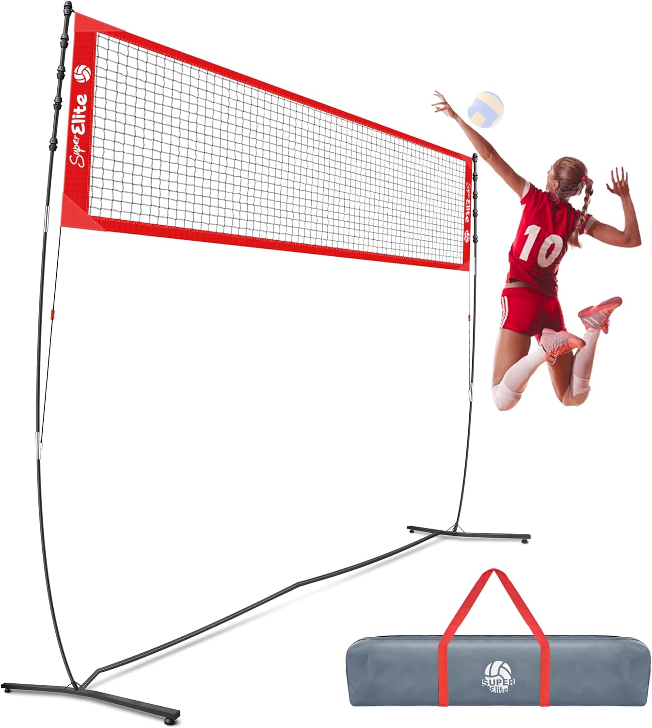 Volleyball Practice Net for Backyard, Freestanding Indoor or Outdoor, 5 Adjustable Height and Instant Setup, Portable Volleyball Training Warm Up Nets Set (12FT)