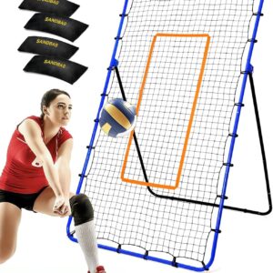 Volleyball Rebounder Net, 5 Angles Adjustable Volleyball Training Equipment Bounce Back Net with Sturdy Sandbags & Metal Stakes, Also for Lacrosse, Baseball, Soccer Practicing – 7×4 Ft
