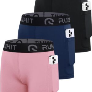 Runhit 4″ Youth Girls Volleyball Shorts Spandex Girls Compression Shorts Biker Dance Kids Gymnastics Shorts with Pockets