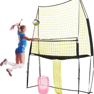 Volleyball Training Equipment Net System, Adjustable Height Volleyball Practice Net for Serving and Dunking Drills with Portable Storage Bag and Foldable Volleyball Basket Included