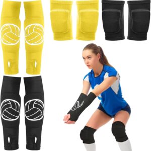 Sosation 2 Set Volleyball Knee Pads and Volleyball Arm Sleeves with Protection Pad Compression Forearm Wrist Guard with Thumb Hole Soft Breathable Pads for Hitting Passing