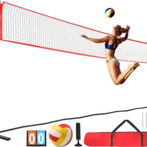 Volleyball Net, 12ft/20ft Volleyball Training Net Set Height Adjustable, Portable Freestanding Practice Net for Hitting or Serving Drills, Pop up Net with Carry Bag for Backyard or Outdoor