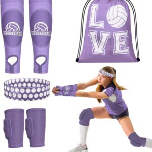 6 Pcs Volleyball Accessories, Include Volleyball Knee Pads Arm Sleeves Drawstring Bag Softball Headbands Volleyball Protection Equipment Gifts for Women Teens Girls Boys Training
