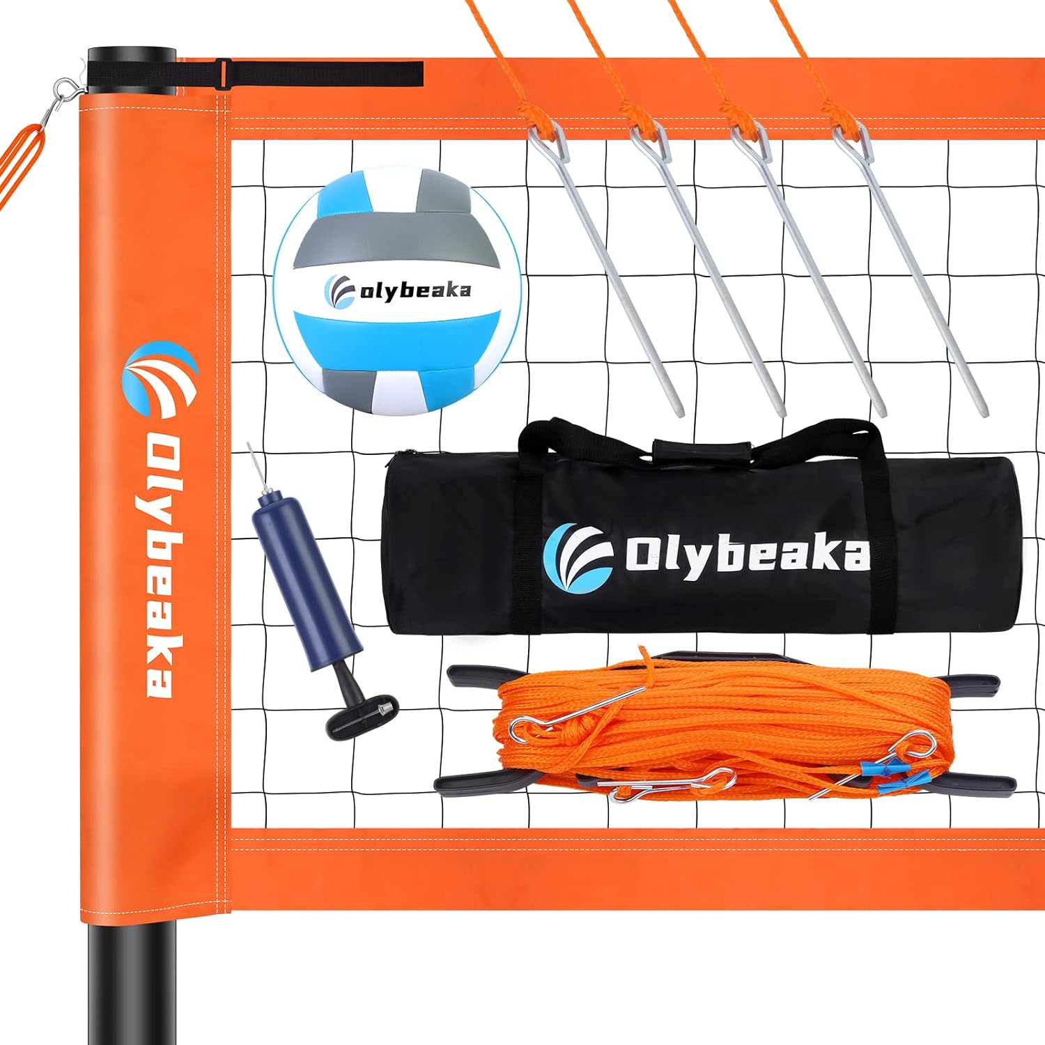 Portable Volleyball Net 32FT Outdoor Professional Volleyball Net Set System for Backyard Beach with Adjustable Height Poles and Anti-Sag Design, Boundary Line, Volleyball and Pump