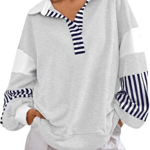 AUTOMET Womens Oversized Sweatshirts Striped Color Block Long Sleeve V Neck Pullovers Fall Fashion Clothes Outfits 2024