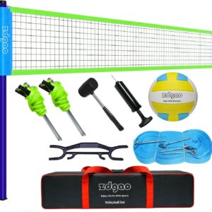 Volleyball Net Outdoor – Portable Volleyball Set for Backyard with Professional Volleyball Net, Wrap Yarn Volleyball and Pump, Boundary Line, Carry Bag