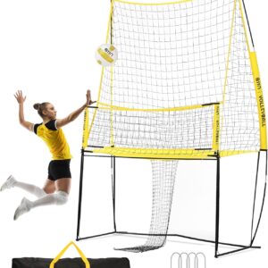 A11N Volleyball Practice Net Station with 3 Adjustable Heights – 6’5”, 7’2”, 8′ – Indoor and Outdoor Volleyball Training Equipment for Serving, Hitting, Spiking, and Dinking Practice