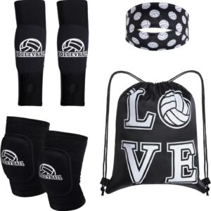 4 Pcs Volleyball Accessories Youth Volleyball Knee Pads Volleyball Arm Sleeves Protection Volleyball Headband Drawstring Bag for Women Teens Girls Boys Training