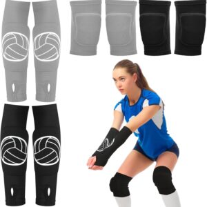 Sosation 2 Set Volleyball Knee Pads and Volleyball Arm Sleeves with Protection Pad Compression Forearm Wrist Guard with Thumb Hole Soft Breathable Pads for Hitting Passing