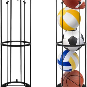 Plus tard Garage Ball Storage Vertical Ball Rack, 40×13 Inch Rolling Basketball Holder with Wheels, Wall Mounted Football Volleyball Sports Equipment Storage Organizer for Garages & Home