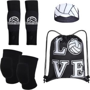 4 Pcs Volleyball Accessories Volleyball Knee Pads Volleyball Arm Sleeves Protection Volleyball Headband Drawstring Bag for Women Girls Youth Teens Training