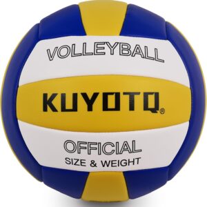 KUYOTQ Volleyball, Waterproof Indoor Outdoor Volleyball Soft Leather for Beach Game Gym Training 3MM Thickened Surface Soft Leather for Youth Adults (Official Size 5,Deflated)