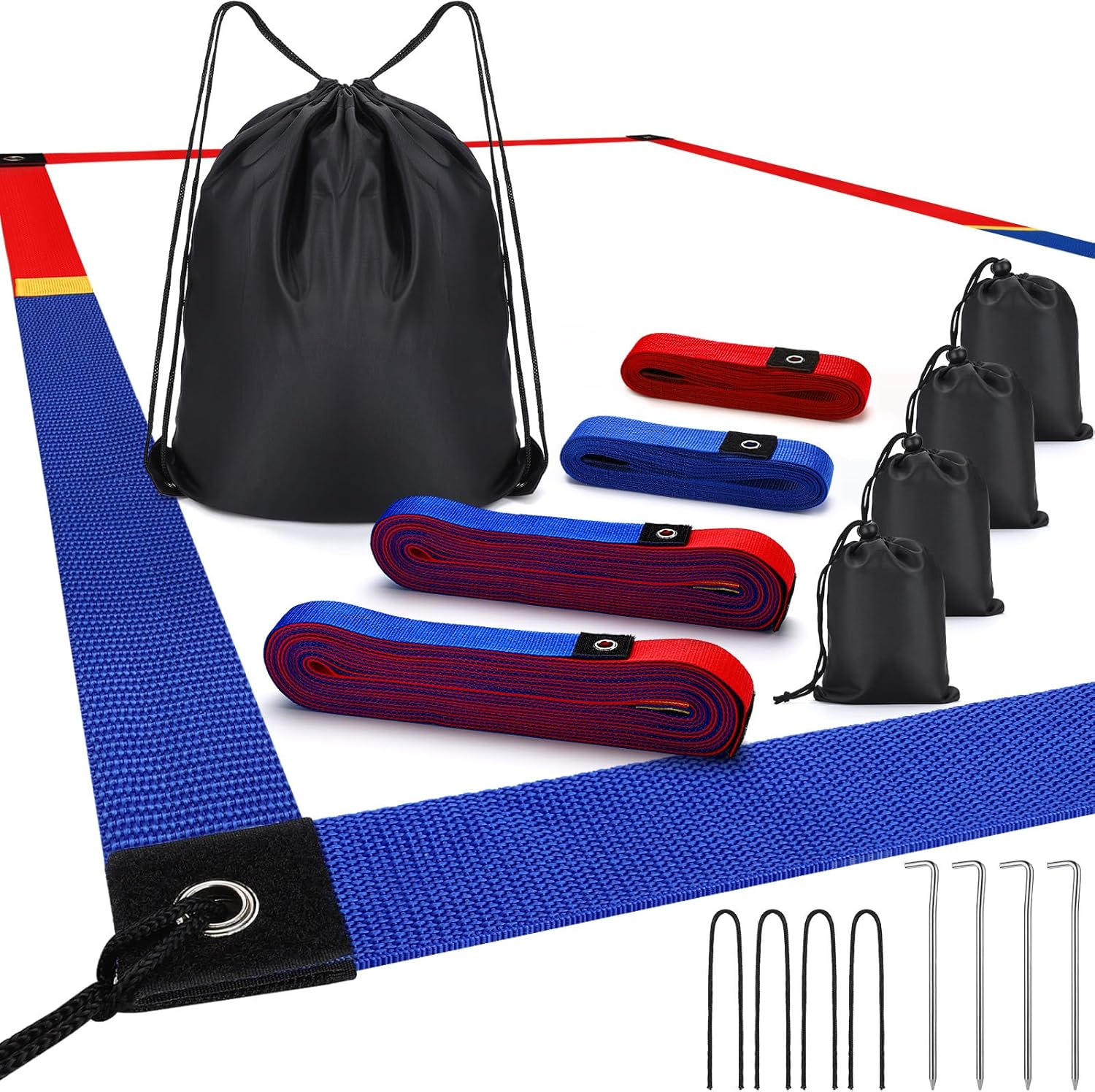 TOBWOLF 26.3′ x 52.6′ Beach Volleyball Lines, Volleyball Court Lines with Metal Anchors & Sand Bags, Highly Visible Boundary Lines Set, Court Size Sand Volleyball Lines for Sand Outdoor Grass Backyard
