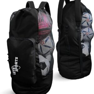 LETS Soccer Ball Bag with Shoulder Straps, Basketball Ball Bag for Coaches, Large Mesh Drawstring Training Equipment Volleyball Ball Storage Bag, Heavy Duty Football & Accessories Holding Net Bag