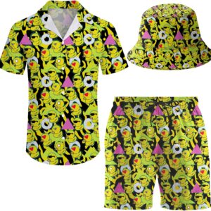 Men’s 2 Piece Tracksuit Hawaiian Shirt Shorts Button Down Shirt and Shorts Sets with Bucket Hats