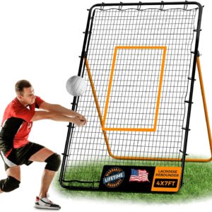 Portable 7×4 ft Training Equipment for Spike and Smash Practice-Adjustable Volleyball Rebounder Net-5 Rebound Angles Custom Target Area for Volleyball Sports Training Practice