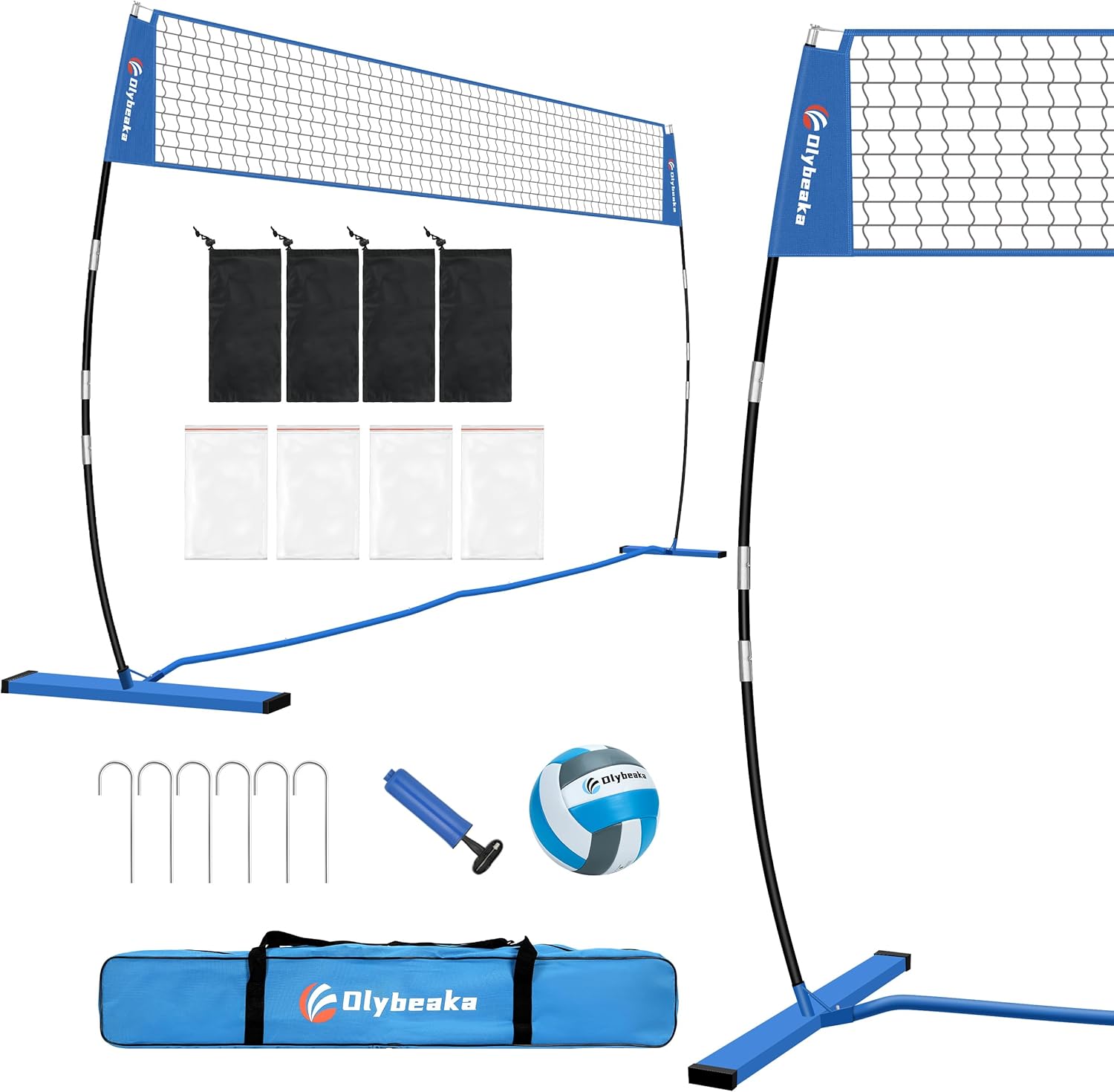 12FT Portable Volleyball Training Net with PU Volleyball for Indoor Outdoor, Height Adjustable Highly Stable Freestanding Volleyball Practice Net Set with Sandbag, Stakes, Carry Bag