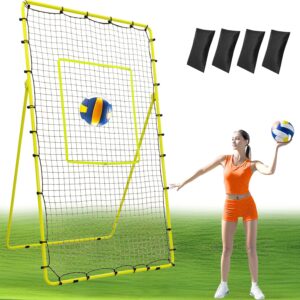 Volleyball Rebounder Net 7×4 ft,Adjustable Volleyball Training Equipment Bounce Back Net for Practicing Volleying, Spiking, Bumping,Stable & Portable with Sandbags,Metal Stakes&Carry Bag