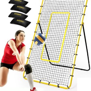 Volleyball Rebounder Net, 5 Angles Adjustable Volleyball Training Equipment Bounce Back Net with Sturdy Sandbags & Metal Stakes, Also for Lacrosse, Baseball, Soccer Practicing – 7×4 Ft