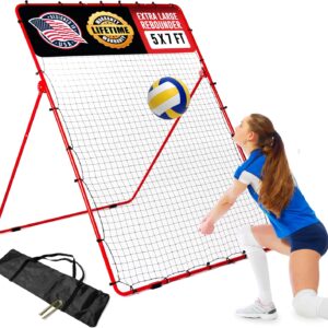 Volleyball Rebounder Net – 7′ x 5′ Adjustable Bounce Back Volleyball Practice Net Rebounder for Improving Bumping, Spiking, Serving – Portable Travel Volleyball Training Equipment Designed by a Coach
