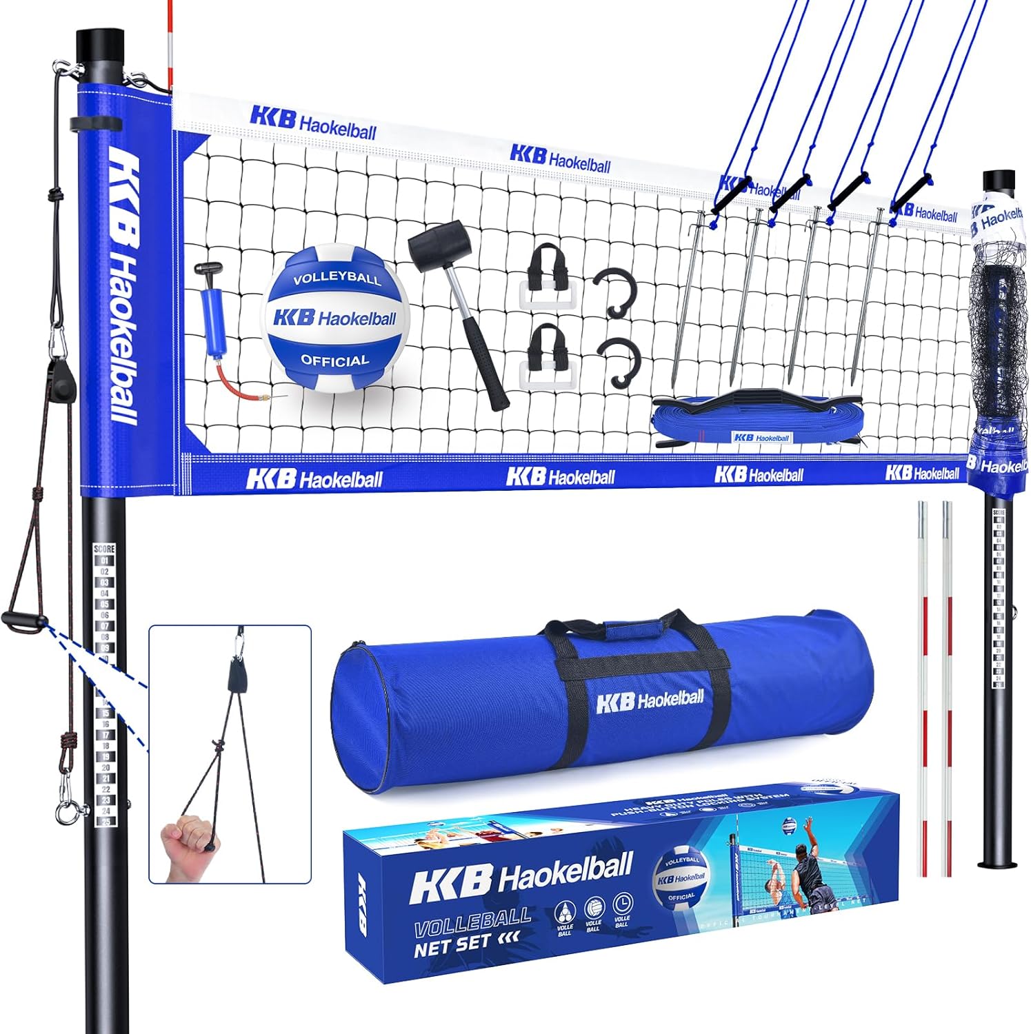 Professional Volleyball Net for Backyard – 32ft x 3ft Standard Size with Antennas, Adjustable Poles, Anti-Sag Tension Adjuster, Volleyball & Portable Carry Bag – Outdoor Volleyball Net Set