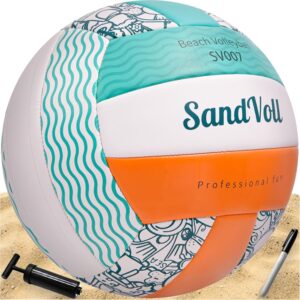 Beach Volleyball Ball for Outdoor – Air Pump and Black Marker Included. for Kids, Youth and Adults – Official Size 5 – Sand or Grass Outdoor Volleyball