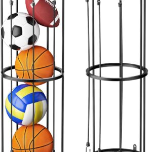 Vertical Ball Rack Garage Ball Storage Basketball Holder Wall Mounted Garage Sports Organizer, Columnar Ball Cage Storage Rack for Basketball, Football, Volleyball, Sports Ball Holder Rack-2 Layer
