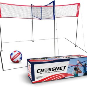 CROSSNET Quick Assemble 4 Square Volleyball Game Set for Adults and Kids with Volleyball Net, Backpack and Ball for Outdoor Games
