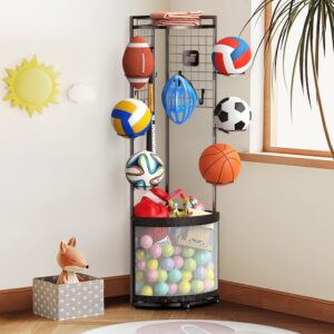 Mythinglogic Corner Ball Storage Rack, Garage Sports Equipment Organizer, Ball Holder for Basketball, Soccer, Football, Volleyball, Vertical Ball Rack