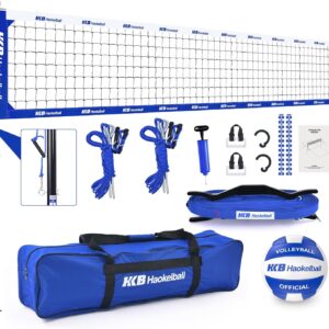 Outdoor Portable Heavy Duty Volleyball Net Set for Backyard with Adjustable Height Poles, Net Tension Adjuster, Volleyball, Pump, Boundary Line and Carry Bag