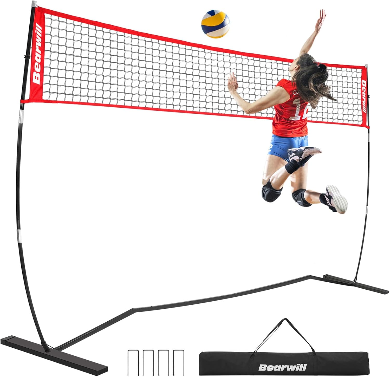 Volleyball Net, 12FT Freestanding Volleyball Net for Backyard, Height Adjustable Portable Volleyball Net with Carry Bag, Professional Volleyball Practice Training Set for Indoor and Outdoor