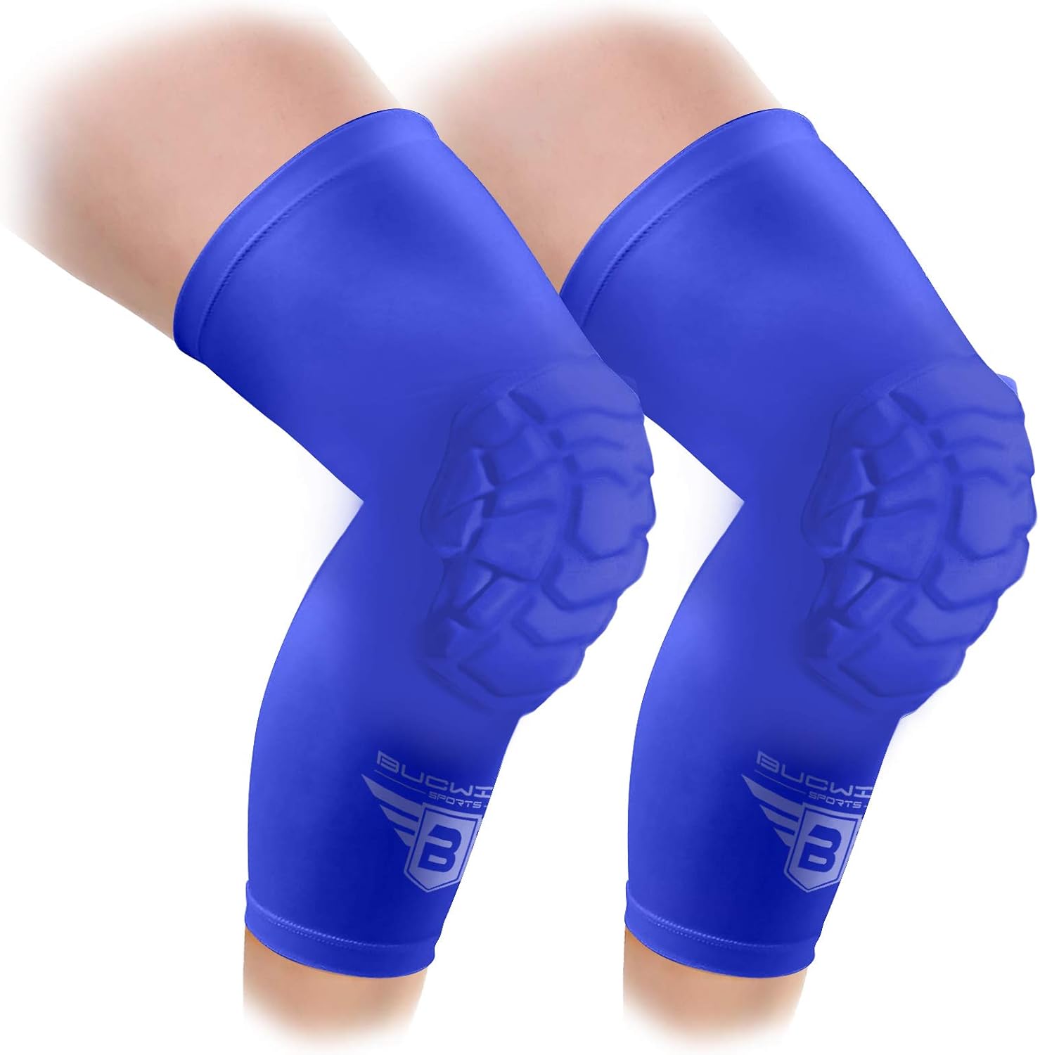 Bucwild Sports Knee Pads/Padded Compression Pro Knee Sleeves (1 Pair) Youth & Adult Sizes – Basketball Wrestling Volleyball Black White Red Blue