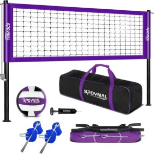 Outdoor Portable Volleyball Net Set with Adjustable Height Steel Poles, Volleyball, Anti-sag Winch System, Pump, Boundary Line, and Carry Bag for Backyard, Beach, Lawn