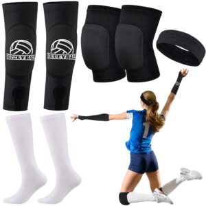 Volleyball Knee Pads Volleyball Arm Sleeves Volleyball Socks and Headband 4 Pcs Volleyball Accessories Passing Forearm Sleeves with Protection Pad Thumb Hole for Women Teen Girls Youth