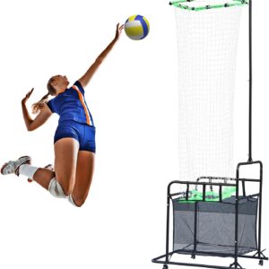 Volleyball Setter Trainer Net, Adjustable Height and Angle Volleyball Trainer Net, Volleyball Target Net with Wheels and Collection Bag, Volleyball Training Equipment for Indoor and Outdoor