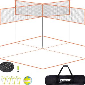 VEVOR 4-Way Volleyball Net, Adjustable Height Badminton Net Set for Backyard Beach Lawn, Outdoor Portable Volleyball Net with Carrying Bag, 4 Square Quick Assemble Game Set for Kids and Adults