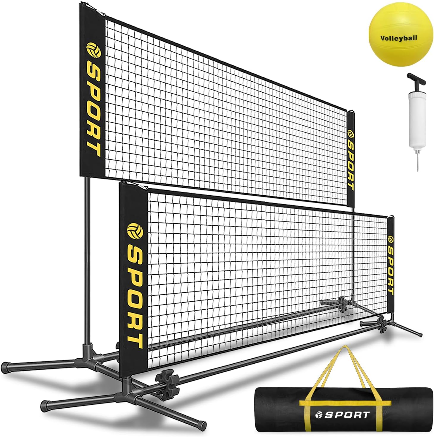 10 FT Mini Portable Volleyball Net Equipment Set with Rubber Volleyball,Pump and Potable Carry Bag.Adjustable Height 2.7FT-5.1FT for Tennis Net,Badminton Net,Soccer Net,Pickleball Net