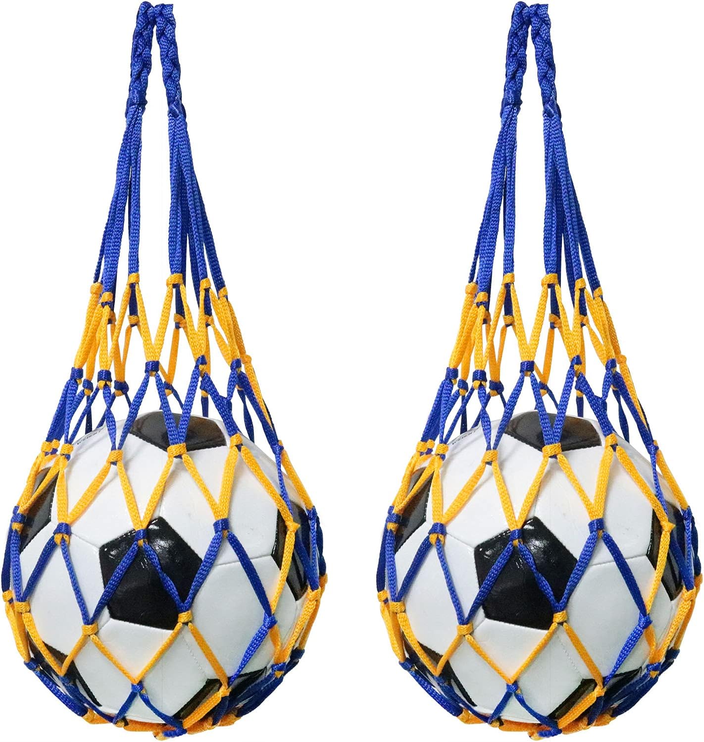 2Pcs Football Accessories Basketball Mesh Net Bag Single Ball Carrier for Volleyball Soccer Basketball Blue Yellow