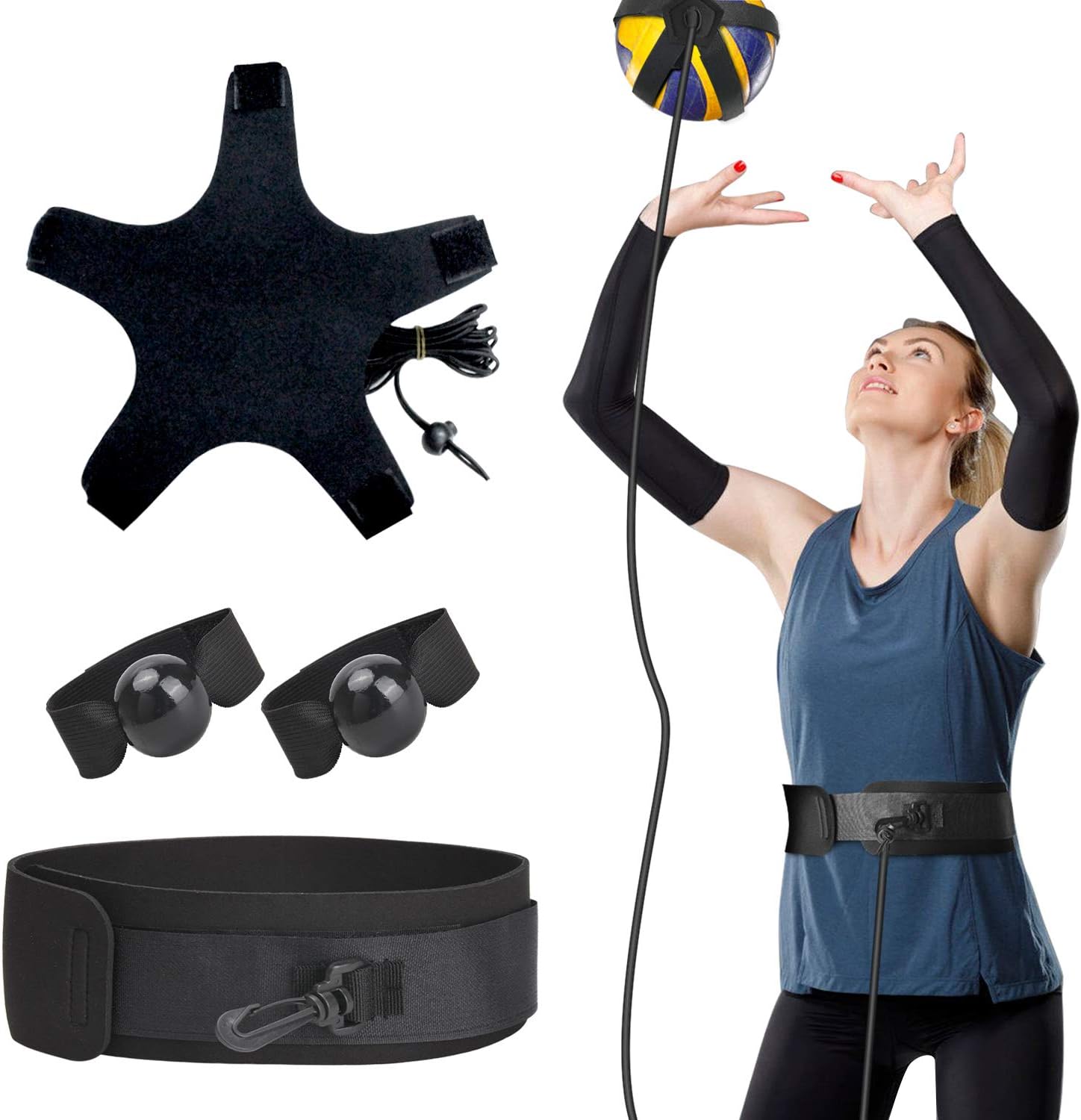 TOBWOLF Volleyball Training Equipment Aid, Elastic Self-Training Volleyball Resistance Band with Adjustable Waist Belt & Ball Pouch & Hand Strap for Practicing Serving, Spiking, Arm Swing Passing