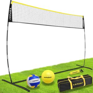 12FT Portable Volleyball Training Net Equipment Set with 2 Volleyball,Pump and Carry Bag.Outdoor/Indoor Freestanding Volleyball Practice Net 3 Adjustable Height for Backyard,Driveway,Beach
