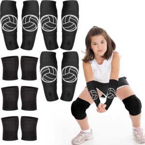 Sosation 3 Set Volleyball Arm Sleeves and Knee Pads for Kids Soft Forearm Sleeves with Protection Pad Thumbhole Volleyball Accessories for Training Youth Girls Boys 5-8 Years Old